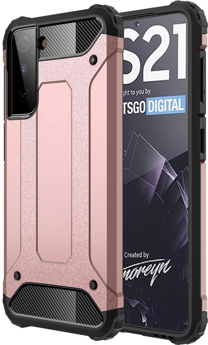 Hoesje Geschikt voor: Samsung Galaxy S21 5G Armor Hybrid - Rose Goud