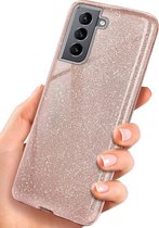 Samsung Galaxy S21 Hoesje Glitters Siliconen TPU Case roze - BlingBling Cover