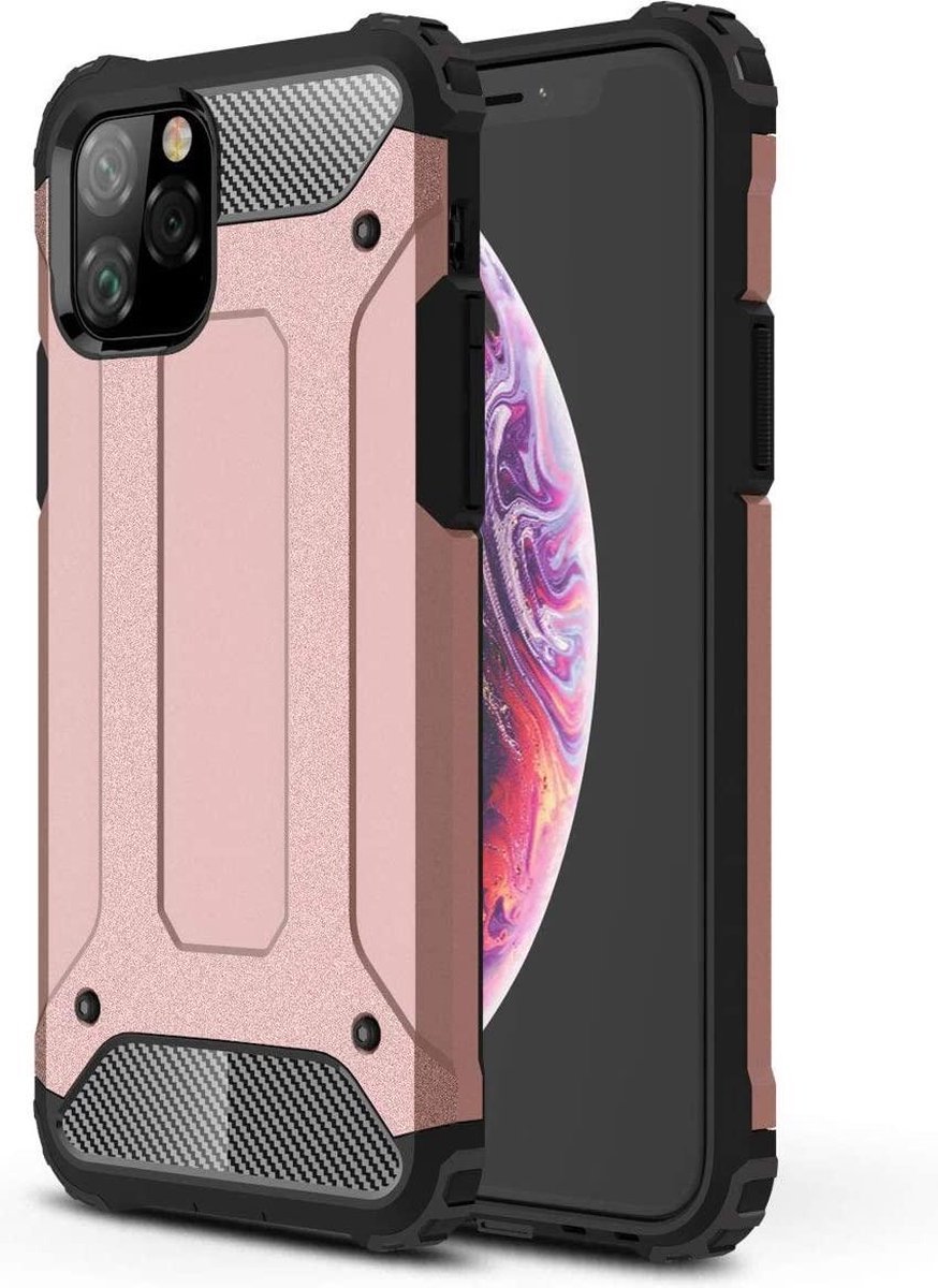 Hybrid Armor - Heavy Duty Geschikt voor: iPhone 11 Pro Max Hoesje - Rose Goud