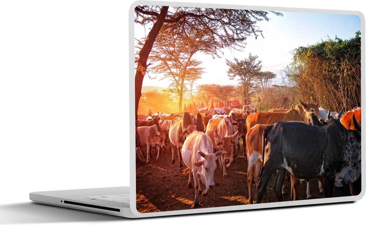 Afbeelding van product SleevesAndCases  Laptop sticker - 11.6 inch - Koeien bij Masai Mara Nationaal Park in Kenia