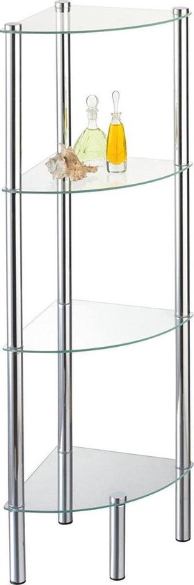 Étagère d'angle avec quatre étagères, étagère en verre pour accessoires de  salle de... | bol.com