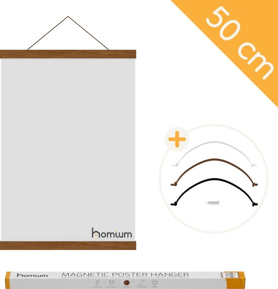 Posterhanger 50 cm - Hout - Teak - Magnetisch poster ophangsysteem - Posterlijst - Posterklem - Posterhouder