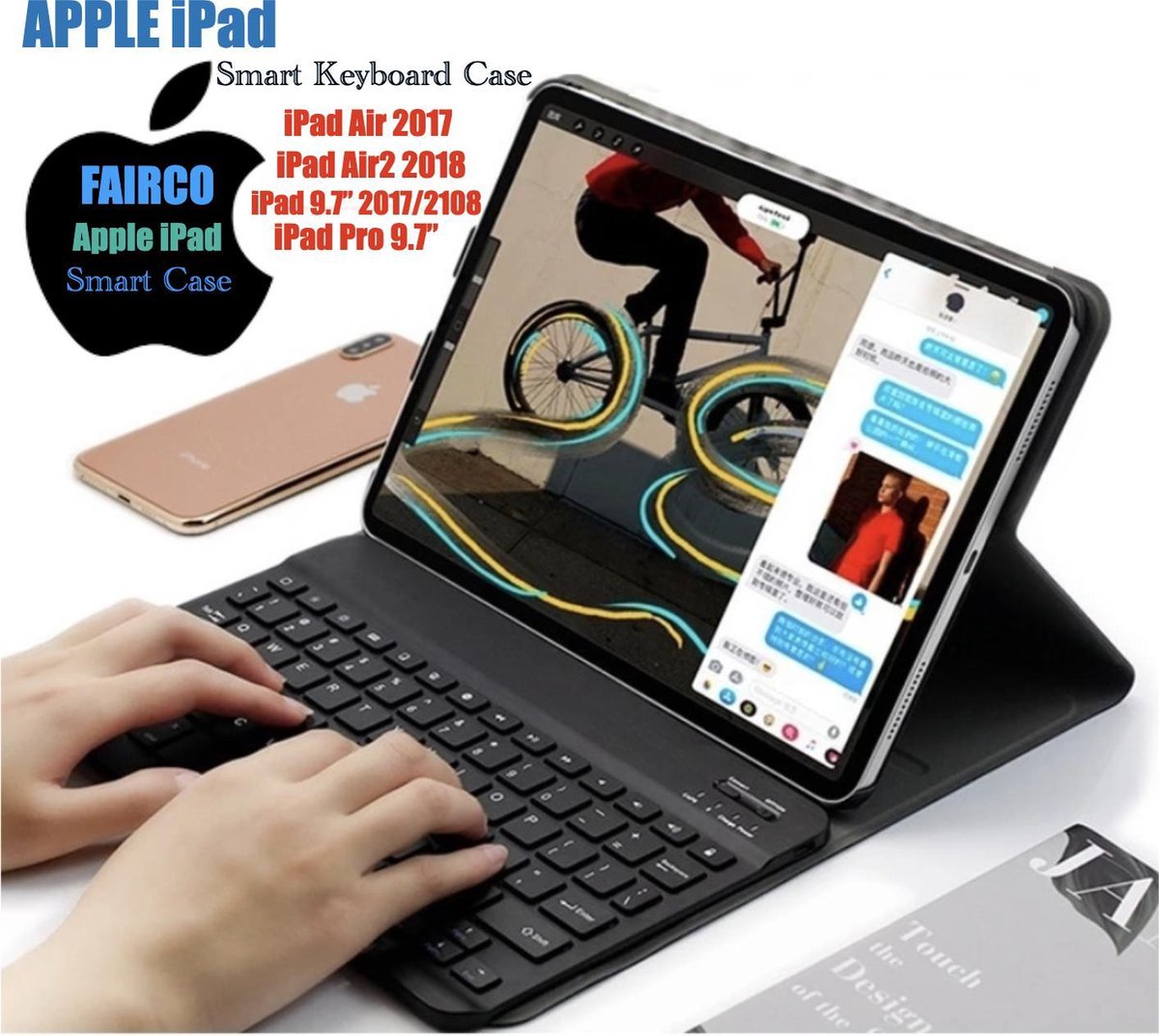 Apple iPad Air 2017 Smart Keyboard Case / iPad Air2 2018 Smart Keyboard Case - Magnetically Detachable - Wireless Bluetooth Keyboard hoesje met toetsenbord – Fairco