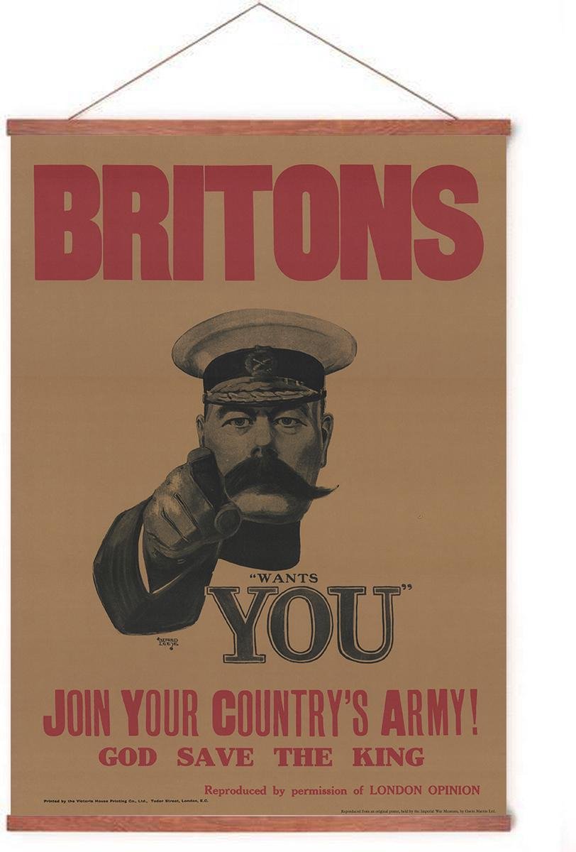 Esque Poster In Posterhanger - Vintage Poster 'Britons Want You' - Kader Hout - Eerste Wereldoorlog - 70x50 cm - Ophangsysteem