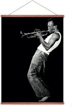 Poster In Posterhanger - Miles Davis - Kader Hout - Zwart/Wit - Jazz - 70x50 cm - Ophangsysteem