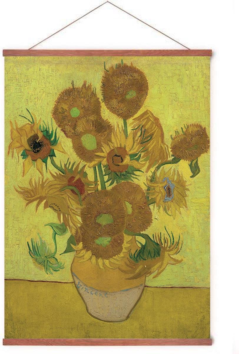 Esque Poster In Posterhanger - Zonnebloemen Stilleven - Kader Hout - Van Gogh - 70x50 cm - Ophangsysteem
