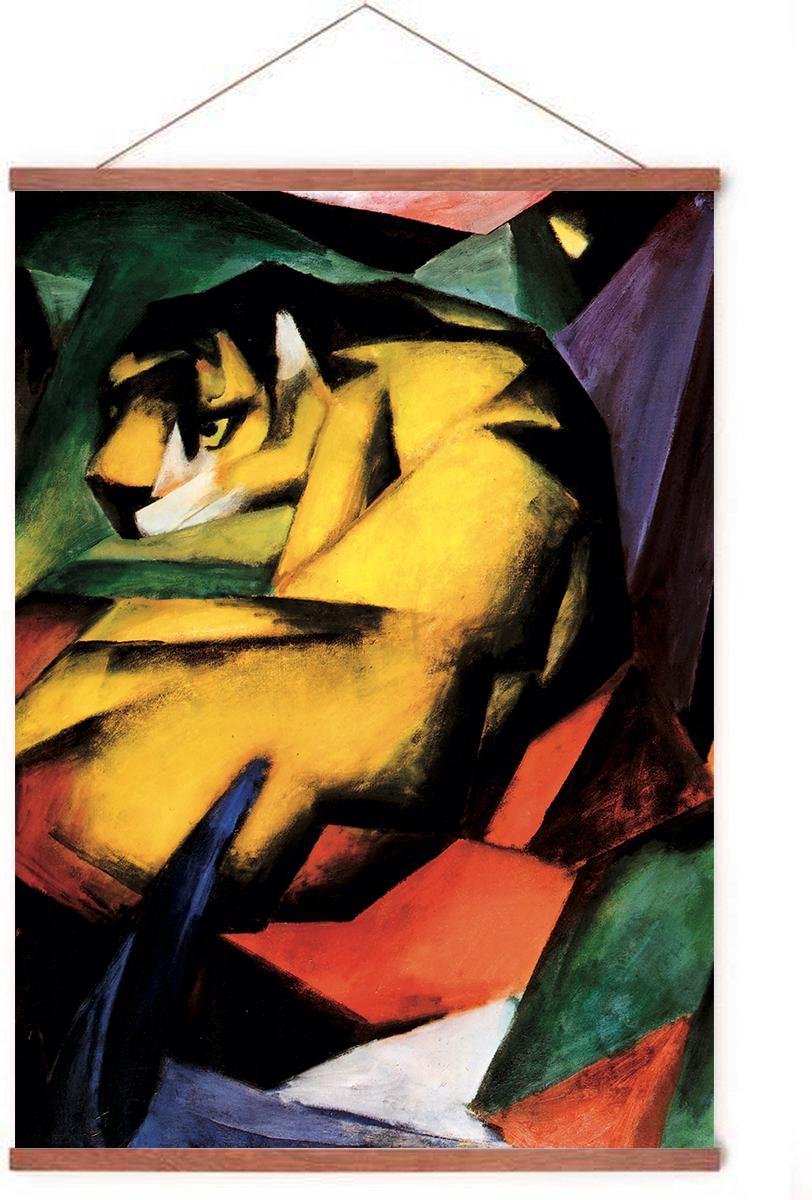 Esque Poster In Posterhanger - Tiger - Kader Hout - Franz Marc - Dieren - Tijger - 70x50 cm - Ophangsysteem Geel