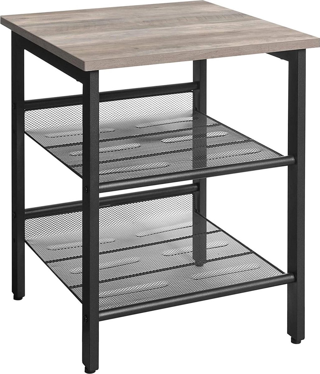 Nachtkastje - Salontafel - 2 verstelbare Rasterplanken - Grijs Zwart