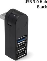 Draaibare USB 3.0 Hub - Mini 3 Port Hub Splitter - Windows MacOS - Zwart