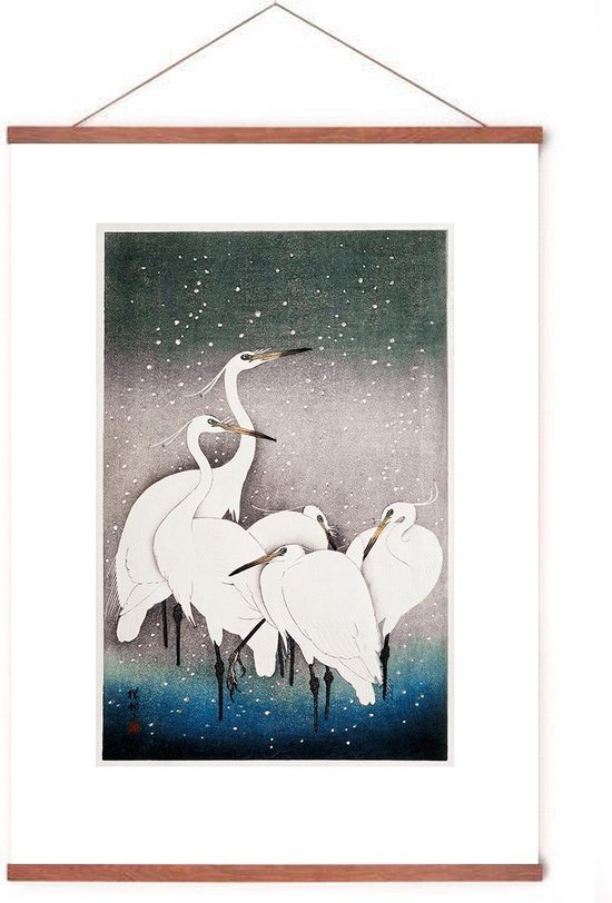 Poster In Posterhanger - Group of Egrets - Kader Hout - Ohara Koson - Japanse Kunst - 70x50 cm - Ophangsysteem