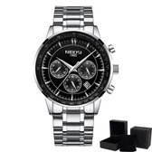 Nibosi ® - Quartz Heren Horloge - 40Ømm – Zilver/Zwart – horloge geschenkset – 1 jaar garantie