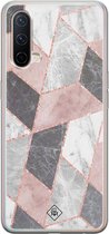 OnePlus Nord CE 5G hoesje siliconen - Stone grid marmer | OnePlus Nord CE case | Roze | TPU backcover transparant