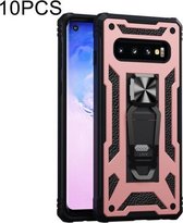 Voor Samsung Galaxy S10 10 PCS Variety Armor TPU + PC Schokbestendige magnetische beschermhoes met opvouwbare cliphouder (roségoud)