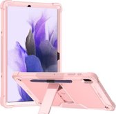 Voor Samsung Galaxy Tab S7 FE Silicone + PC Schokbestendige beschermhoes met houder (roségoud)