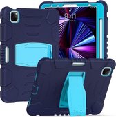 3-laags beschermingsschermframe + pc + siliconen schokbestendige combinatiehoes met houder voor iPad Pro 11 2021 / 2020 / 2018 (marineblauw + blauw)