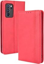 Voor OPPO Reno6 Pro 5G Magnetische Gesp Retro Crazy Horse Textuur Horizontale Flip Leather Case met Houder & Kaartsleuven & Fotolijst (Rood)