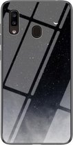 Voor Samsung Galaxy A20e Sterrenhemel Geschilderd Gehard Glas TPU Schokbestendig Beschermhoes (Star Crescent Moon)