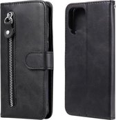 Voor Samsung Galaxy A22 4G Mode Kalf Textuur Rits Horizontale Flip Lederen Case met Houder & Kaartsleuven & Portemonnee (Zwart)