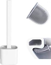 Multifunctionele Siliconen Was Borstel - Grijze borstel met Witte Houder - 1+1 Gratis - Toiletaccessoire - WC borstel met houder – Hygiënisch - Vrijstaand – Flexibel – Inclusief ophangsysteem