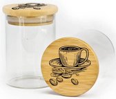 Two Bamboo - Glazen pot - "Coffee Bean" - Laser gegraveerd bamboe deksel