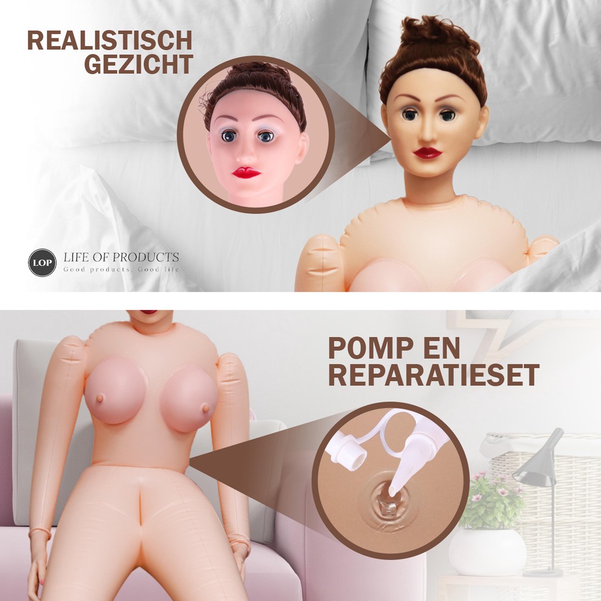 Life of Products - Opblaasbare Sexpop - Inclusief pomp en Reparatie set