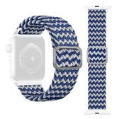 Gesp gevlochten elastische band horlogeband voor Apple Watch Series 6 & SE & & 5 & 4 40 mm / 3 & 2 & 1 38 mm (golfpatroon blauw en wit)