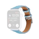 T-vormige kleine taille knipperende diamanten lederen band horlogeband voor Apple Watch Series 6 & SE & 5 & 4 40 mm/3 & 2 & 1 38 mm (blauw)