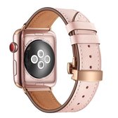 Echt leer + vlinder Rose gouden gesp vervangende horlogebanden voor Apple Watch Series 6 & SE & 5 & 4 40 mm / 3 & 2 & 1 38 mm (roze)