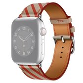 Strip textuur lederen vervangende horlogebanden voor Apple Watch Series 6 & SE & 5 & 4 44mm/3 & 2 & 1 42mm (Abrikoos Rood)