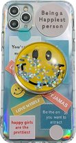 SMILEY Apple Iphone 12 PRO MAX + Popgrip SMILEY Zachte houder Met Glitter Metallic ZILVER Hoesje