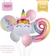 Unicorn * Eenhoorn * Ronde Ballonnen Set * Hoera 9 jaar * Cijfer 9 Ballon * Snoes * Verjaardag * Kinderfeest * Versiering eenhoorn * Set + Gratis Rietje