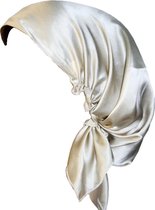YOSMO - Zijden Slaap haardoek - kleur champagne - maat medium - halflang haar - Slaapmuts - Bonnet - 100% Zijden - Moerbei