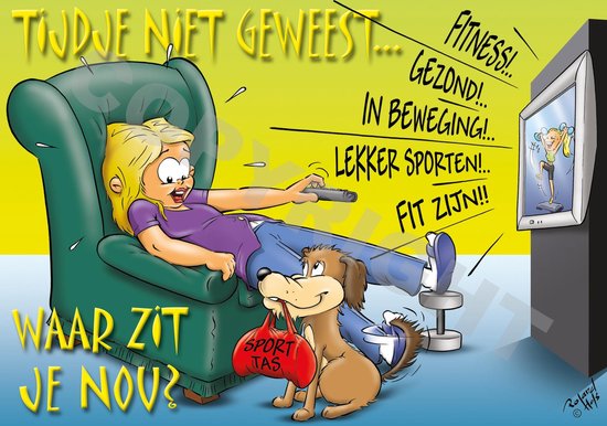 Ansichtkaart 25 stuks TIJDJE NIET GEWEEST... WAAR ZIT JE NOU? Luie stoel - Fitness