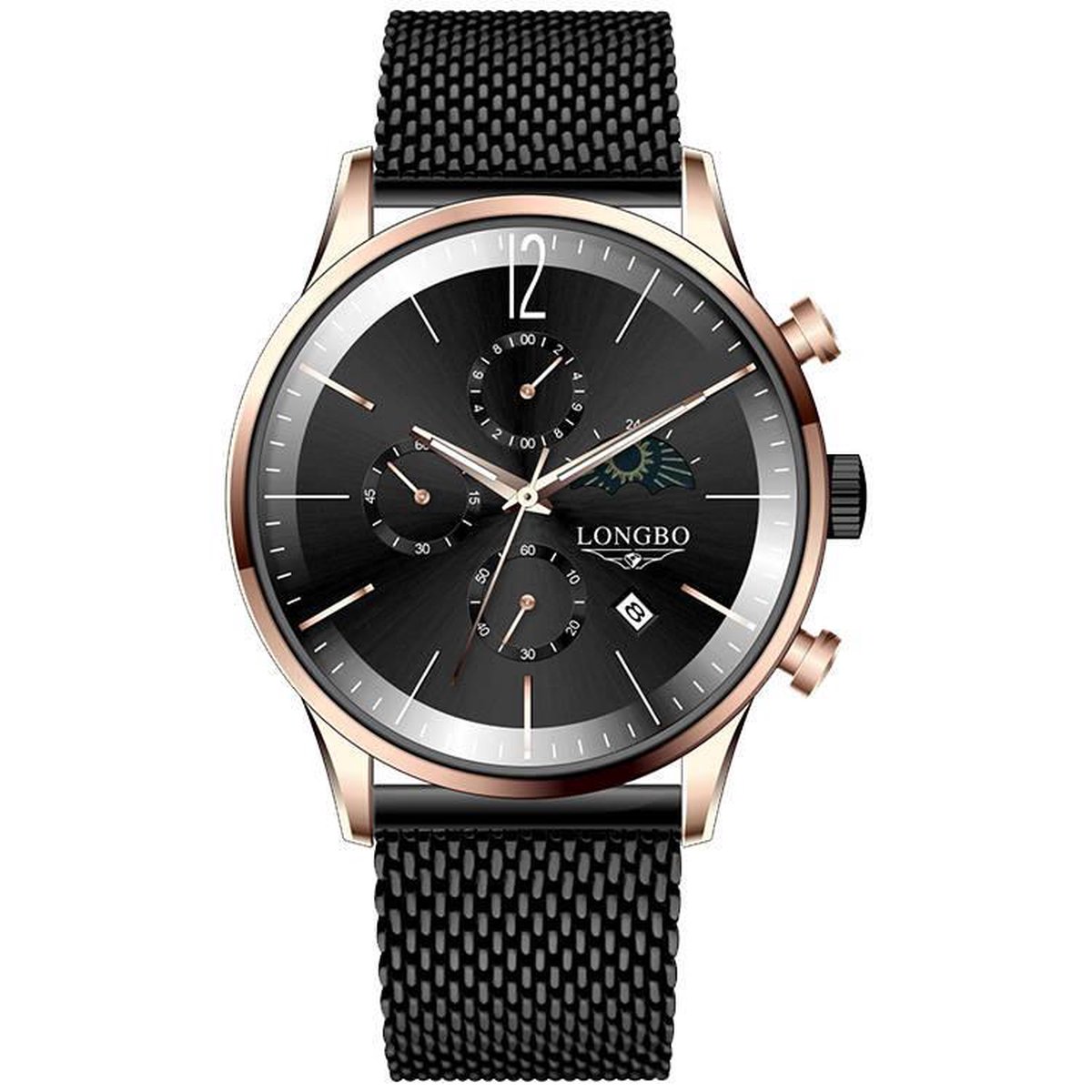 Longbo - Heren Horloge - Zwart/Rosé/Zwart - 43mm (Productvideo)