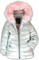 Lemon Beret Winterjas - Zilver / Roze - Fleece gevoerd - Waterafstotend - met afneembare capuchon - Dunner model winterjas -  Maat 104/110