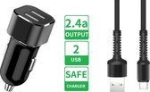 IQ 2.4A Autolader USB Oplader Auto met USB-C Kabel - Sigarettenaansteker Auto Lader Adapter Dubbele USB Poort -Geschikt voor Samsung Galaxy A10/A11/A12/A21s/A51/A52/A52s/Note20/Note20Ultra/Wa
