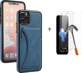 GSMNed – Luxe iPhone 11 Pro Max Blauw – hoogwaardig Leren Pu Hoesje – iPhone 11 Pro Max Blauw – Card case – Met Screenprotector
