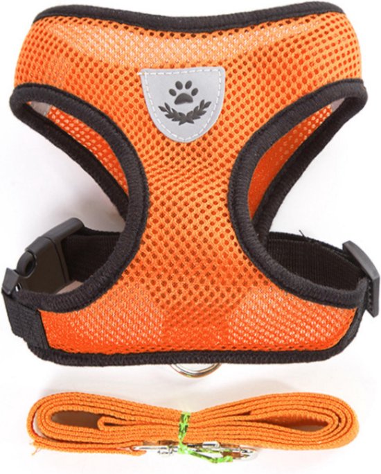 Foto: Verstelbare katten hondentuig met gratis looplijn maat m hondenharnas anti trek voor kleine honden puppy s en normale katten no pull harnas harness hond honden harnas kattentuigje met looplijn oranje