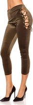 Fluwelen Legging Dames - Vetersluiting Kaki - Maat L/XL