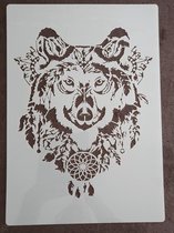 Wolf met dromenvanger, stencil, A4, kaarten maken, scrapbooking