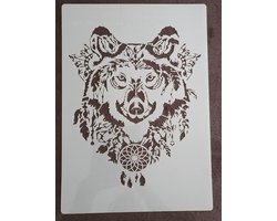 Wolf met dromenvanger, stencil, A4, kaarten maken, scrapbooking