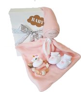 Cadeau set knuffeldoekje Roze/kraam cadeau set roze/kraam cadeau meisje/kraam cadeau