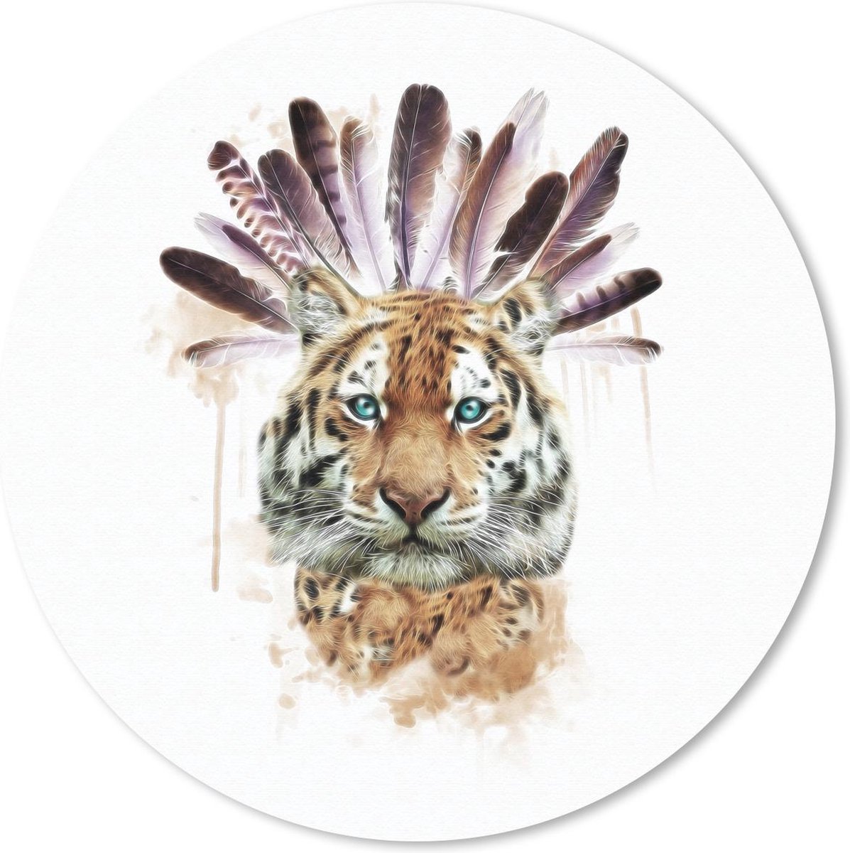 Muismat rond 30x30 cm - Mousepad Tijger - Wit - Kop - Ronde muismatten