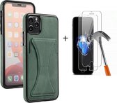 GSMNed – Luxe iPhone 12/12 Pro Groen – hoogwaardig Leren Pu Hoesje – iPhone 12/12 Pro Groen – Card case – Met Screenprotector