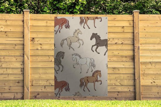 Décoration murale Paarden - Wit - Grijs - Filles - Enfants - Meiden - 120x180 cm - Poster jardin - Toile jardin - Poster extérieur