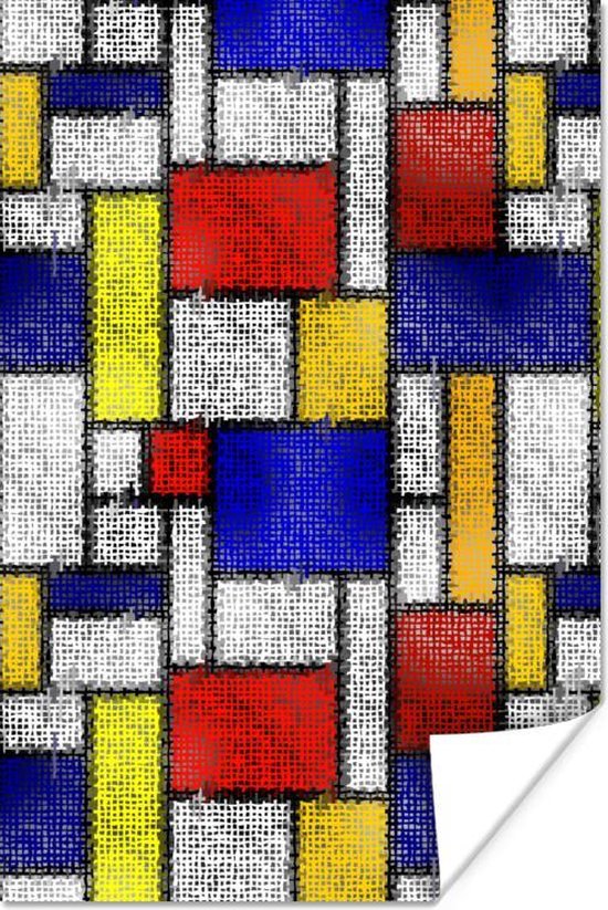 Poster Piet Mondriaan - Geel - Blauw - Rood - 20x30 cm