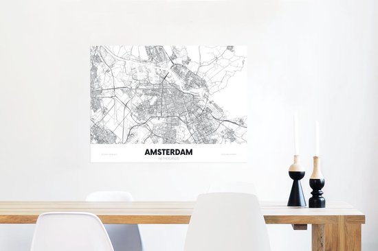 Poster Kaart - Amsterdam - Simpel - 80x60 cm