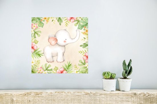 Poster Jungle - Bloemen - Olifant - 30x30 cm
