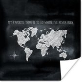 Poster Wereldkaart - Krijtbord - Kompas - 30x30 cm