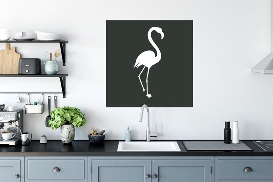 Affiche Flamingo - Silhouette - Wit - 75x75 cm